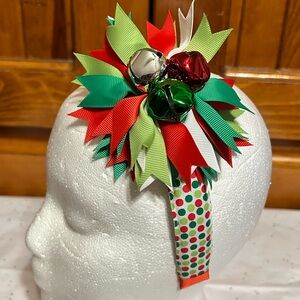 Festive Red and Green Headband with Bells